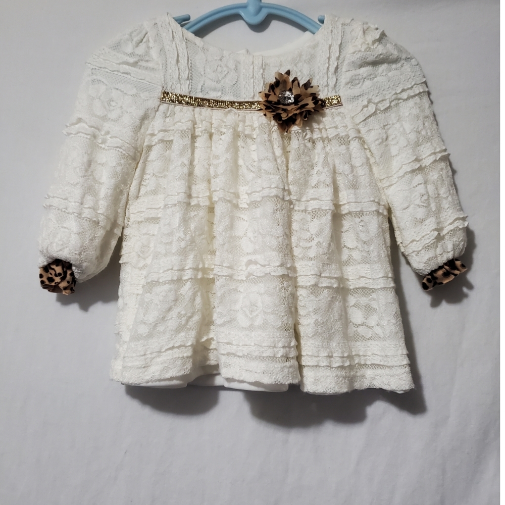 Long sleeve cream lace dress size 3-6 months